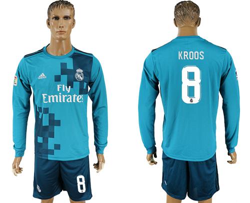 Real Madrid #8 Kroos Sec Away Long Sleeves Soccer Club Jersey - Click Image to Close